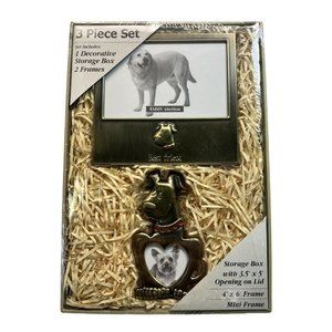 Dog Picture Frames and Green Bones Storage Box Mans Best Friend Set Puppy Lover